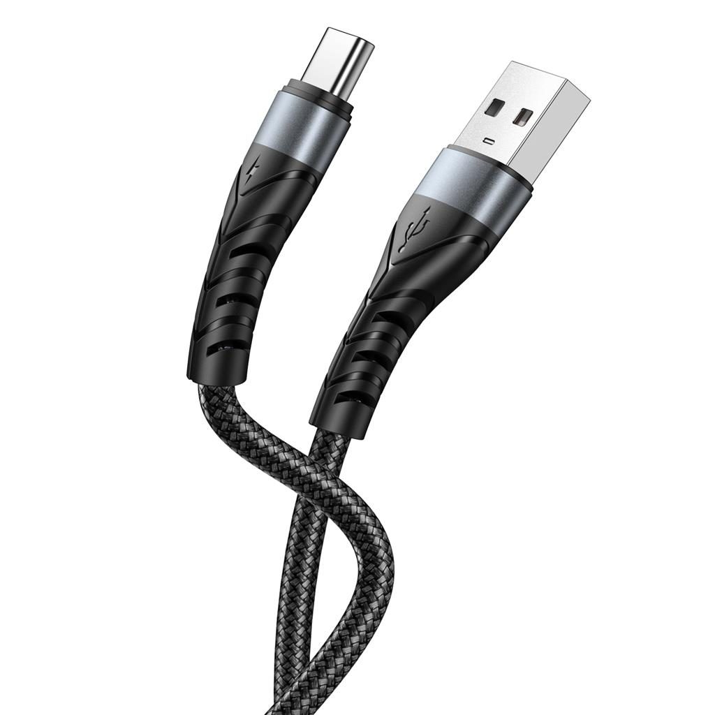XO NB209 USB-C adatkábel (Fekete) – fonott borítás, alumínium ház, 1 m