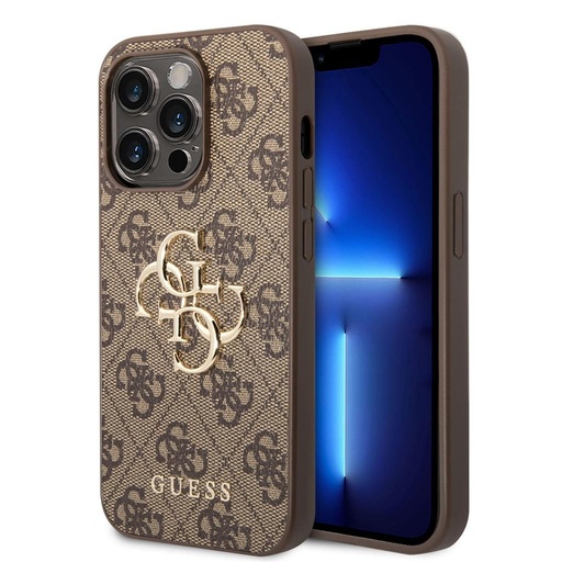 Apple iPhone 14 Pro Guess PU 4G Metal Logo tok (Barna) - GUHCP14L4GMGBR