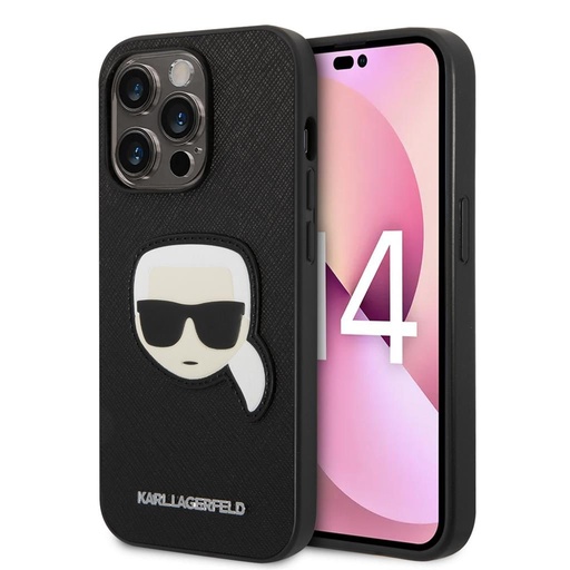 Apple iPhone 14 Pro Max Karl Lagerfeld PU Saffiano Karl Head tok (Fekete) – KLHCP14XSAPKHK