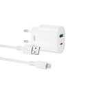 XO L81A hálózati gyorstöltő (QC + PD csatlakozó), microUSB kábellel, fehér