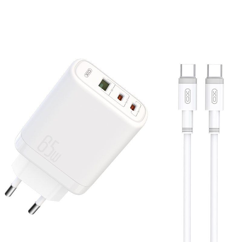 XO CE04 gyorstöltő max. 65W (Fehér) – USB-C PD + USB-A QC