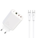 XO CE04 gyorstöltő max. 65W (Fehér) – USB-C PD + USB-A QC
