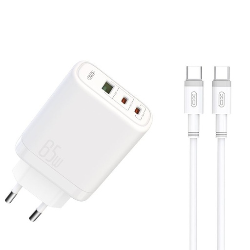 XO CE04 gyorstöltő max. 65W (Fehér) – USB-C PD + USB-A QC