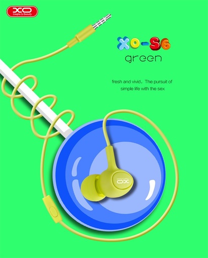 XO S6 Candy vezetékes fülhallgató (Zöld) – jack 3,5 mm csatlakozóval