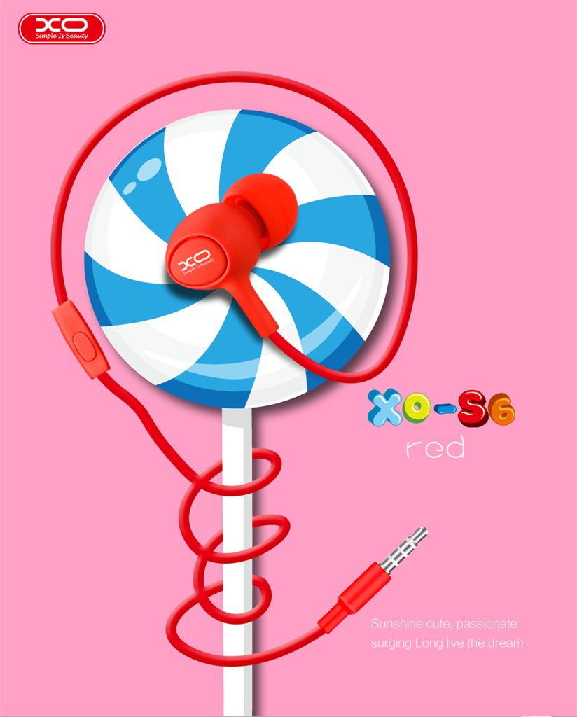 XO S6 Candy vezetékes fülhallgató (Piros) – jack 3,5 mm csatlakozóval