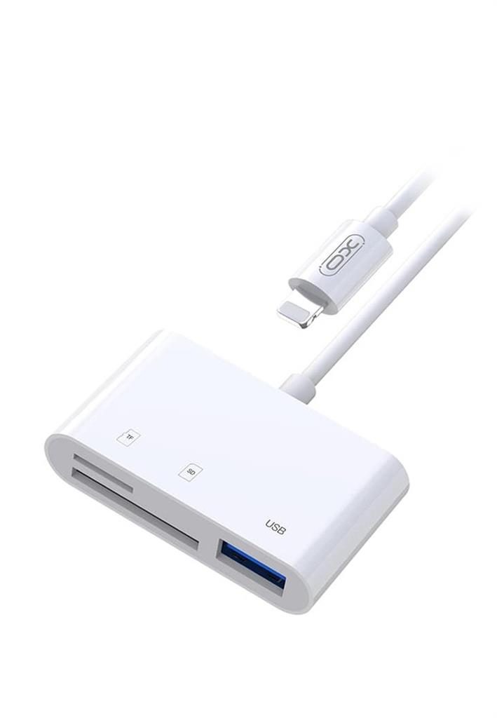 XO HUB006 Lightning 3 az 1-ben adapter (Fehér) – USB + SD + microSD csatlakozó