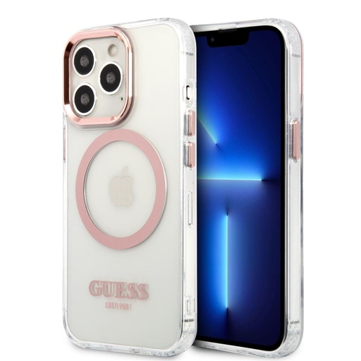 Apple iPhone 13 Pro Guess átlátszó MagSafe tok (Rózsaszín) – GUHMP13LHTRMP