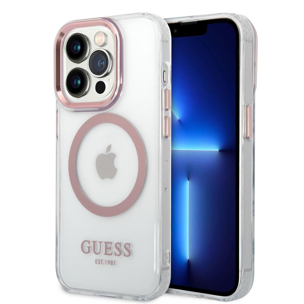 Apple iPhone 14 Pro Guess átlátszó MagSafe tok (Rózsaszín) – GUHMP14LHTRMP