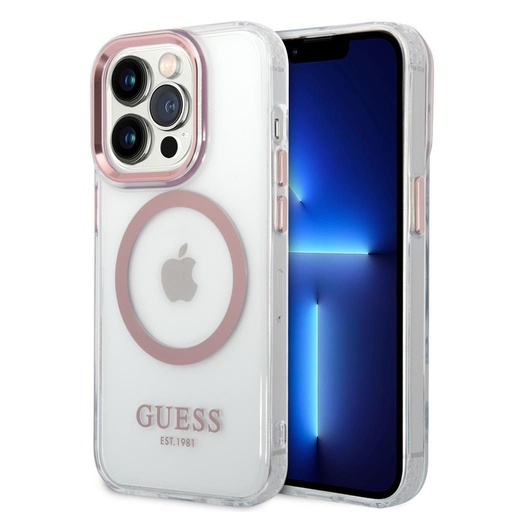 Apple iPhone 14 Pro Guess átlátszó MagSafe tok (Rózsaszín) – GUHMP14LHTRMP