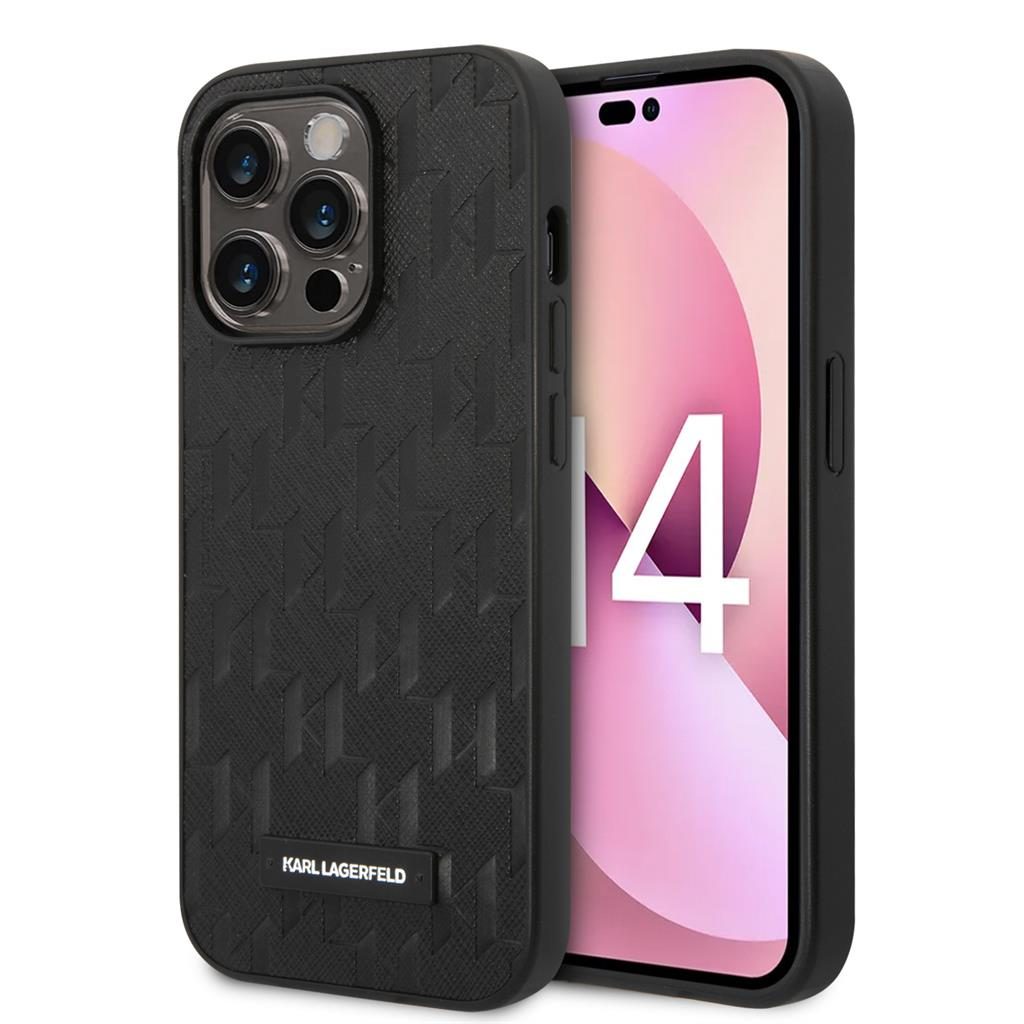 Apple iPhone 14 Pro Max Karl Lagerfeld Saffiano Monogram tok (Fekete) – KLHCP14XSAKLHPK