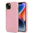 Apple iPhone 14 Guess PU Croco tok fém kamera kerettel (Rózsaszín) - GUHCP14SHGCRHP