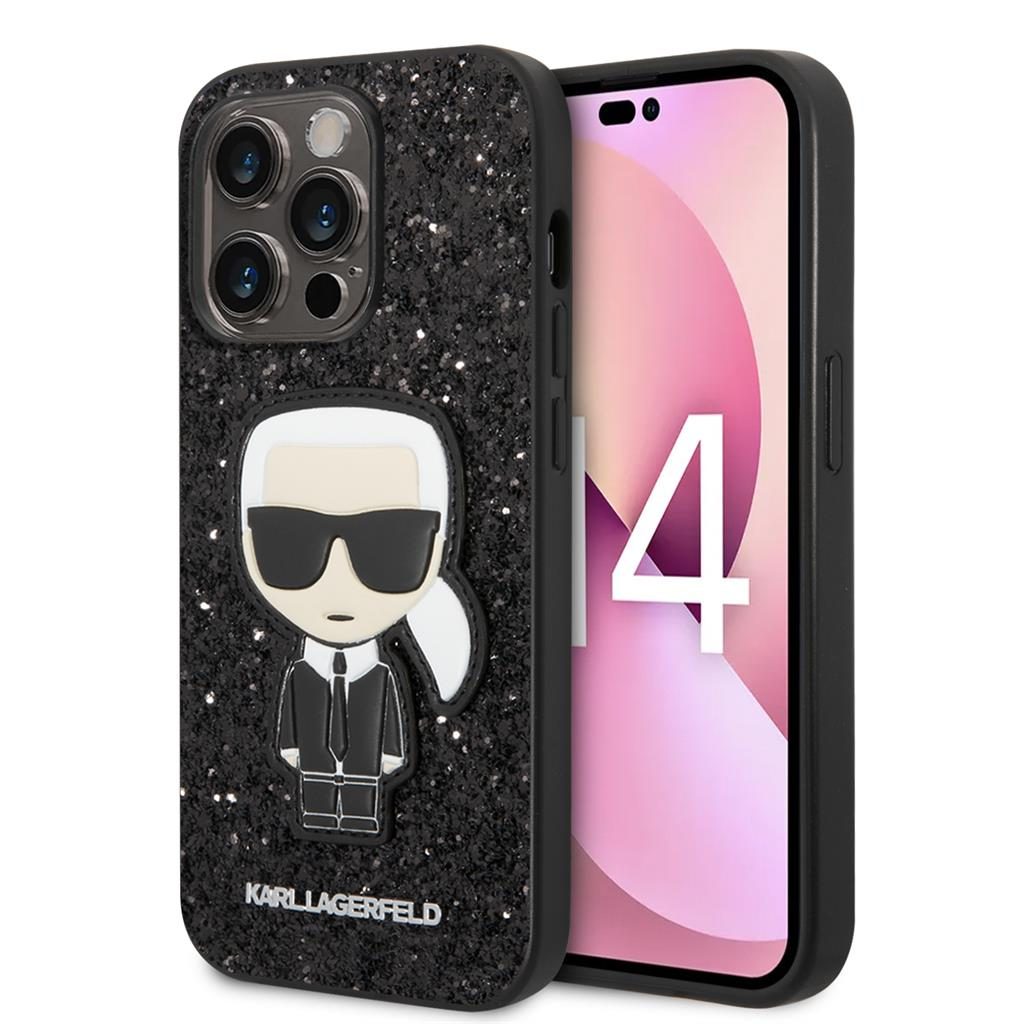 Apple iPhone 14 Pro Max Karl Lagerfeld Glitter Flakes Ikonik tok (Fekete) – KLHCP14XGFKPK