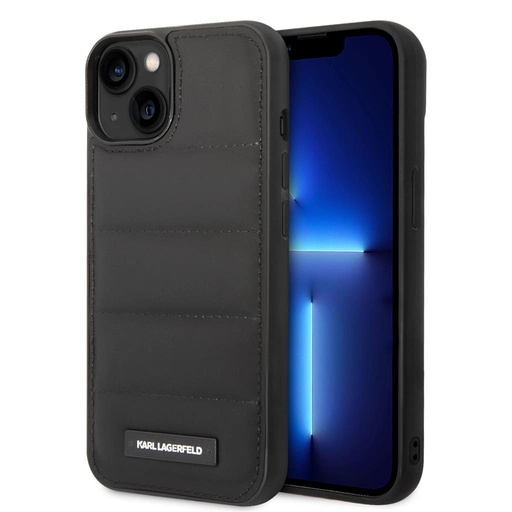 Apple iPhone 14 Plus Karl Lagerfeld Quilted Puffy Metal Logo tok (Fekete) – KLHCP14MPSQAK