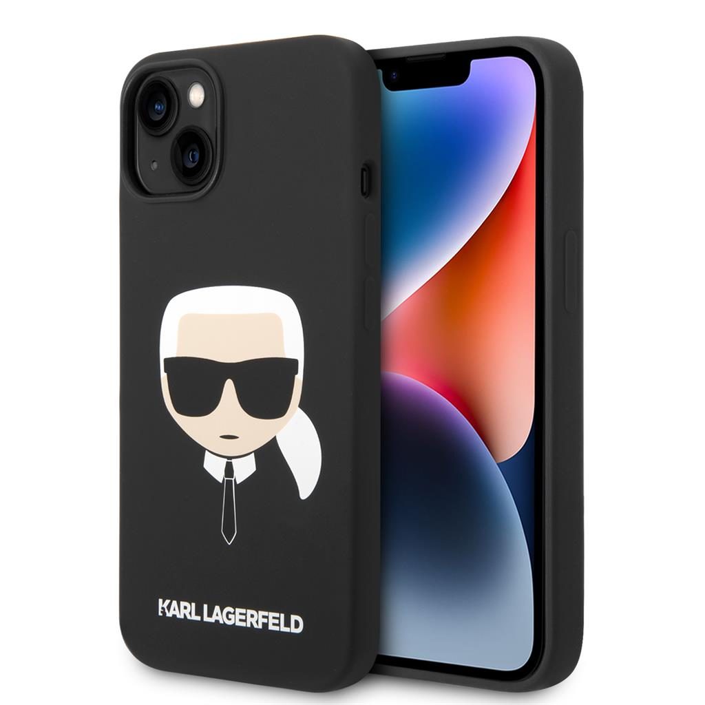 Apple iPhone 14 Karl Lagerfeld Liquid Silicone Karl Head tok (Fekete) – KLHCP14SSLKHBK