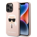 Apple iPhone 14 Pro Max Karl Lagerfeld Liquid Silicone Karl Head tok (Világos rózsaszín) – KLHCP14XSLKHLP