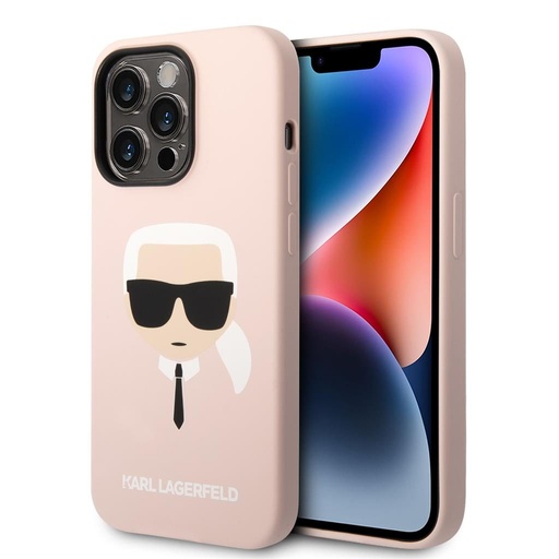 Apple iPhone 14 Pro Max Karl Lagerfeld Liquid Silicone Karl Head tok (Világos rózsaszín) – KLHCP14XSLKHLP