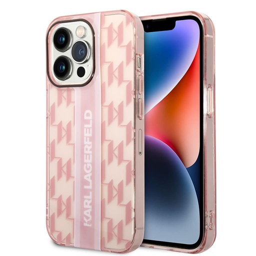 Apple iPhone 14 Pro Max Karl Lagerfeld Monogram Vertical Stripe tok (Rózsaszín) – KLHCP14XHKLSPCP