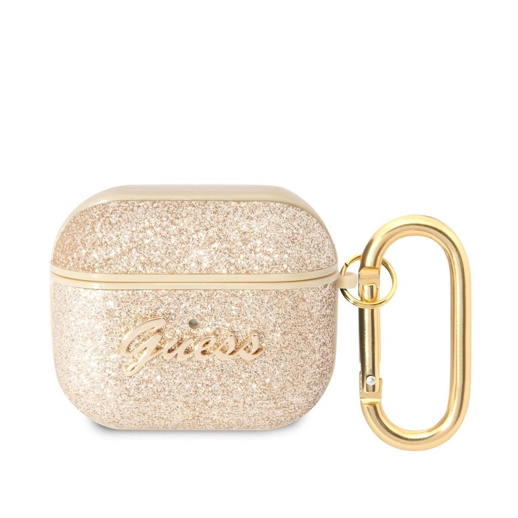 AirPods 3 Guess Glitter Flakes Metal Logo tok (Arany) - GUA3HGGSHD