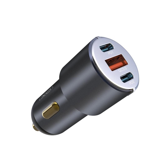 XO CC45 autós gyorstöltő 2 PD + QC 3.0 csatlakozóval lightning kábellel, fekete-fehér