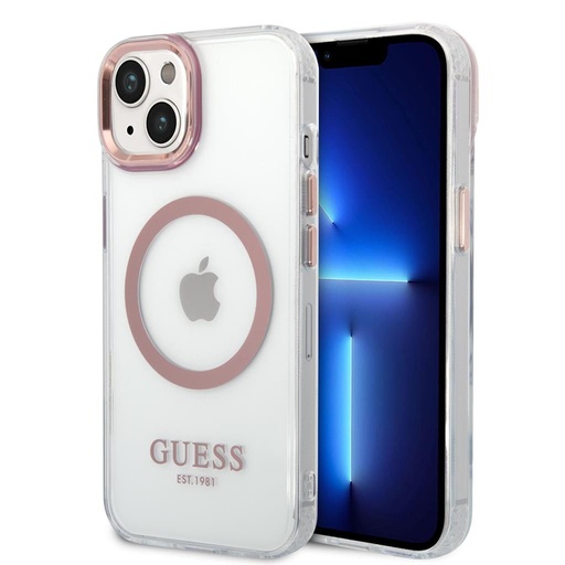 Apple iPhone 14 Guess átlátszó MagSafe tok (Rózsaszín) – GUHMP14SHTRMP