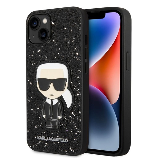 Apple iPhone 14 Karl Lagerfeld Glitter Flakes Ikonik tok (Fekete) – KLHCP14SGFKPK