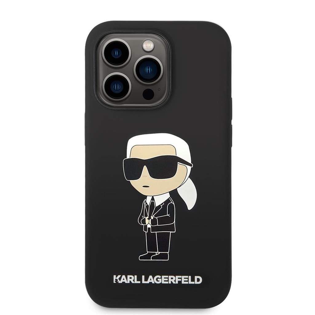 Apple iPhone 14 Pro Max Karl Lagerfeld Liquid Silicone Ikonik NFT tok (Fekete) – KLHCP14XSNIKBCK
