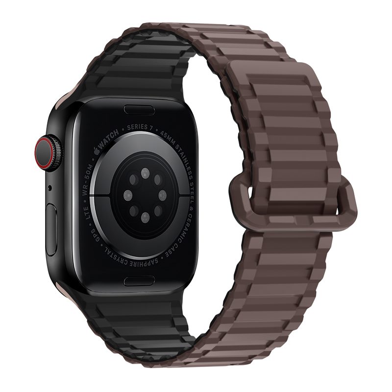 Apple Watch 42 / 44 / 45 / 49 mm Hoco WA06 flexibilis mágneses szilikon szíj kávé fekete