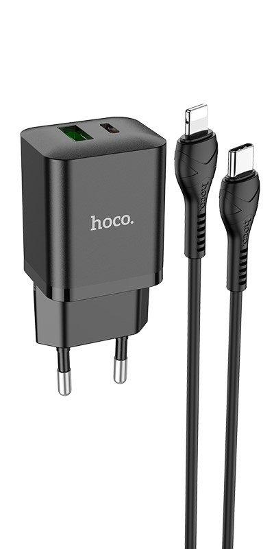 Hoco N28 hálózati gyorstöltő (QC + PD csatlakozó), PD lightning kábel, fekete