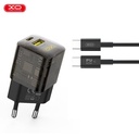 XO CE05 PD 30W gyorstöltő (Barna) – PD 30W + QC 3.0 18W, USB-A + USB-C csatlakozó, Type-C kábellel