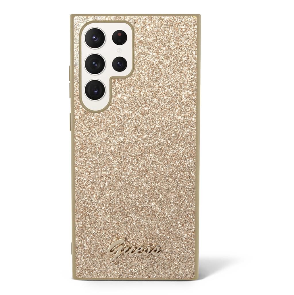 Samsung Galaxy S23 Ultra Guess Glitter Flakes Metal Logo tok (Arany) - GUHCS23LHGGSHD