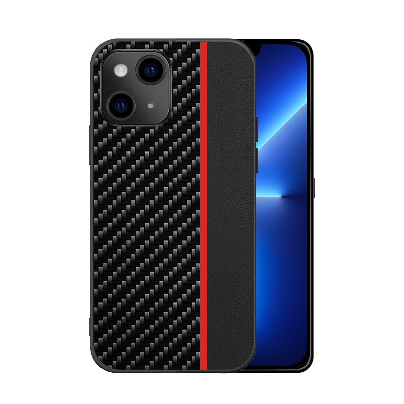 Apple iPhone 13 MOTO carbon hátlap tok (Fekete Piros Csíkkal)