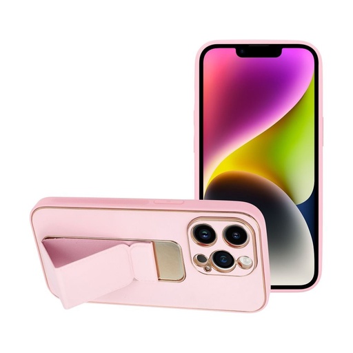 Apple iPhone 14 Pro bőr védőtok kihúzható állvánnyal, mágneses autós tartó kompatibilis (Rózsaszín)