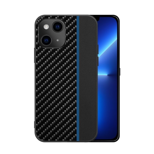 Apple iPhone 13 MOTO carbon hátlap tok (Fekete Kék Csíkkal)