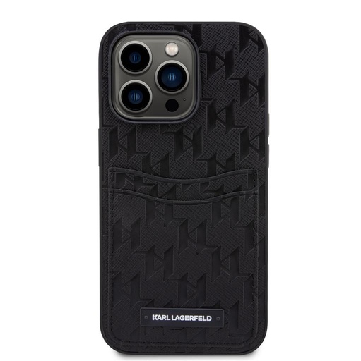 Apple iPhone 14 Pro Max Karl Lagerfeld Saffiano Monogram Card Slot tok (Fekete) – KLHCP14XSAKLHPPK