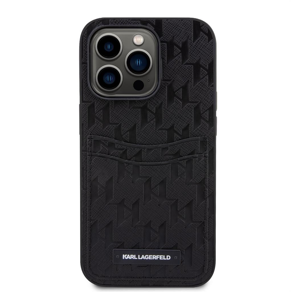 Apple iPhone 14 Pro Karl Lagerfeld Saffiano Monogram Card Slot tok (Fekete) – KLHCP14LSAKLHPPK