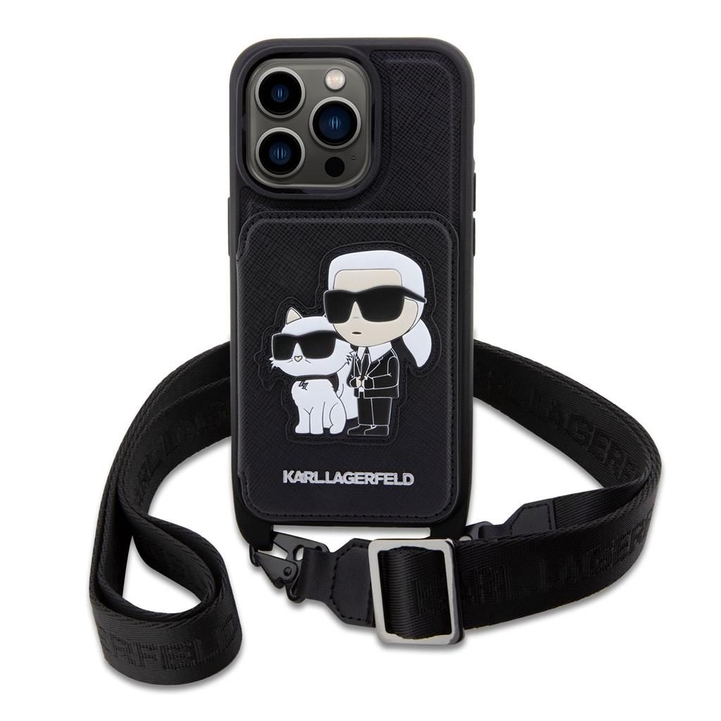 Apple iPhone 14 Pro Karl Lagerfeld Saffiano Crossbody Karl and Choupette NFT tok (Fekete) – KLHCP14LCSAKCPMK