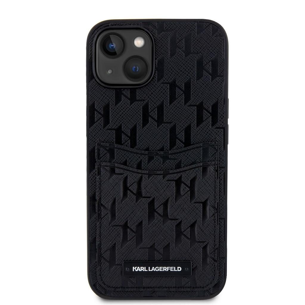 Apple iPhone 14 Karl Lagerfeld Saffiano Monogram Card Slot tok (Fekete) – KLHCP14SSAKLHPPK