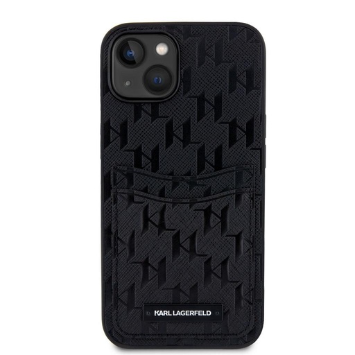Apple iPhone 14 Karl Lagerfeld Saffiano Monogram Card Slot tok (Fekete) – KLHCP14SSAKLHPPK