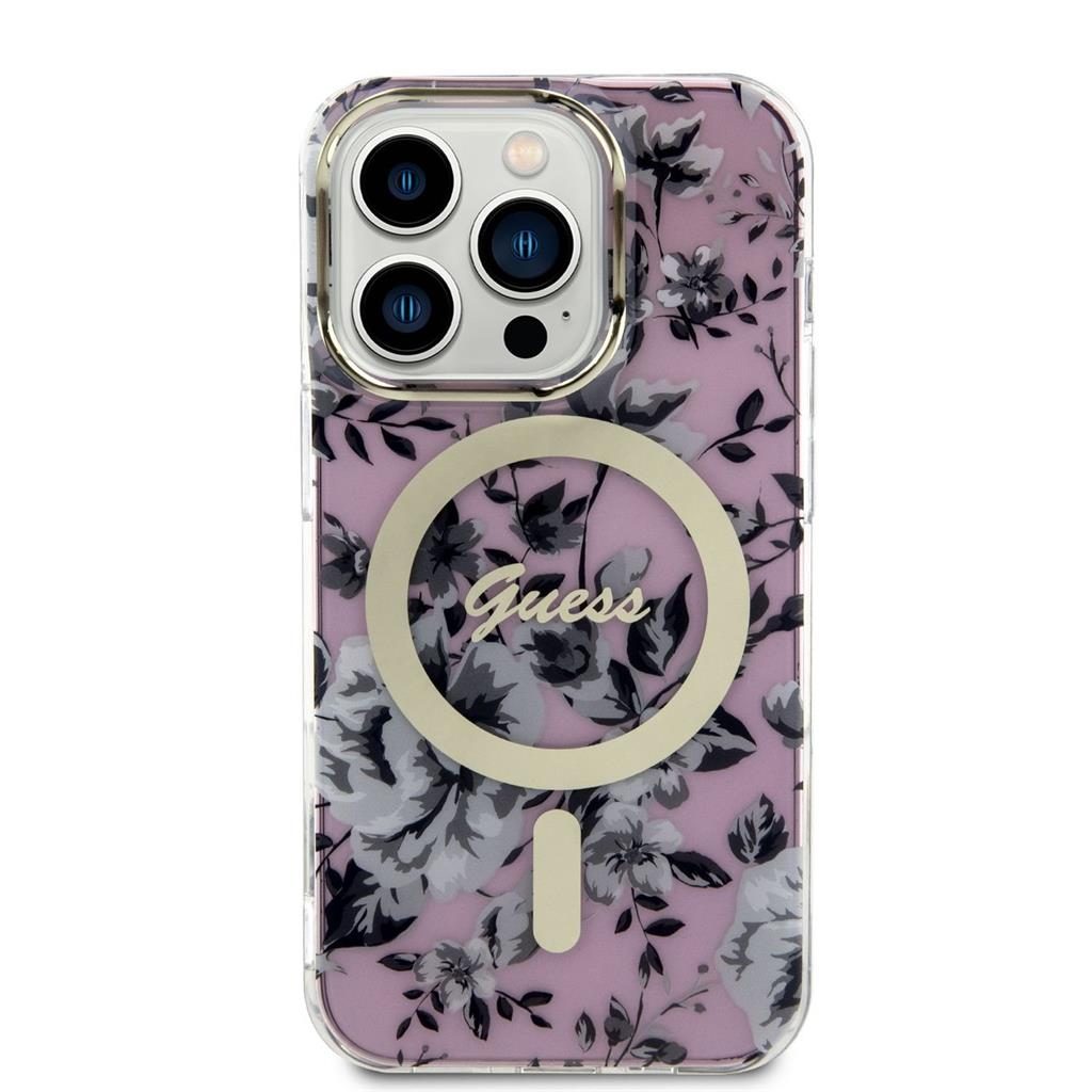 Apple iPhone 14 Pro Guess Flowers IML MagSafe tok (Rózsaszín) - GUHMP14LHCFWSP