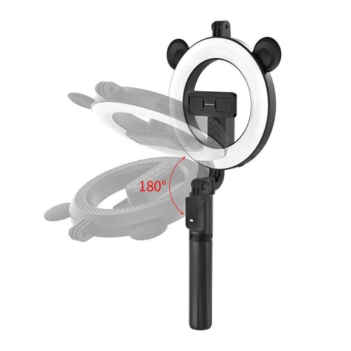 Borofone BY6 vezeték nélküli tripod selife bot, 4.7"-6.5", LED körlámpa, fekete