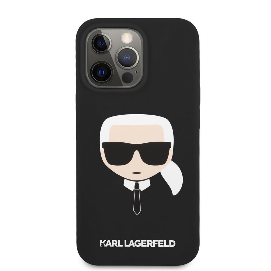 Apple iPhone 13 Pro Max Karl Lagerfeld MagSafe Compatible Liquid Silicone Karl Head tok (Fekete) – KLHMP13XSLKHBK