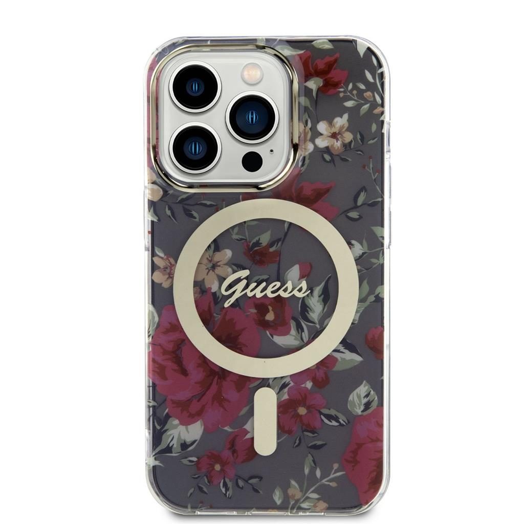 Apple iPhone 14 Pro Guess Flowers IML MagSafe tok (Khaki) - GUHMP14LHCFWSA