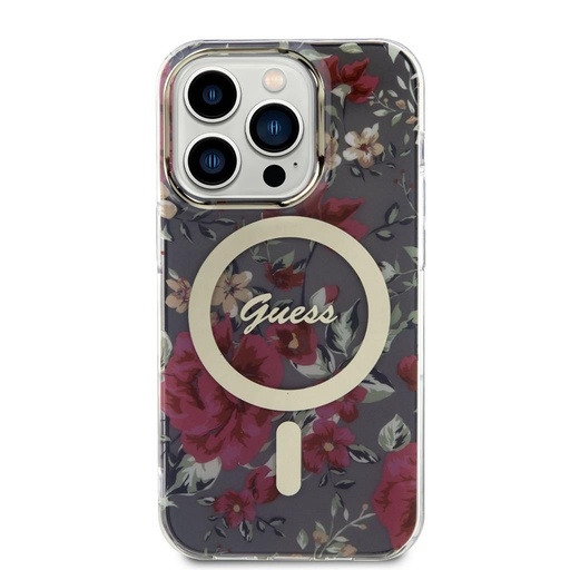 Apple iPhone 14 Pro Guess Flowers IML MagSafe tok (Khaki) - GUHMP14LHCFWSA