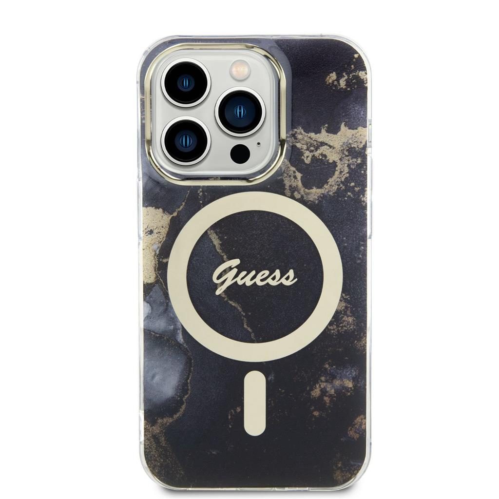 Apple iPhone 14 Pro Guess Marble IML MagSafe tok (Fekete) - GUHMP14LHTMRSK