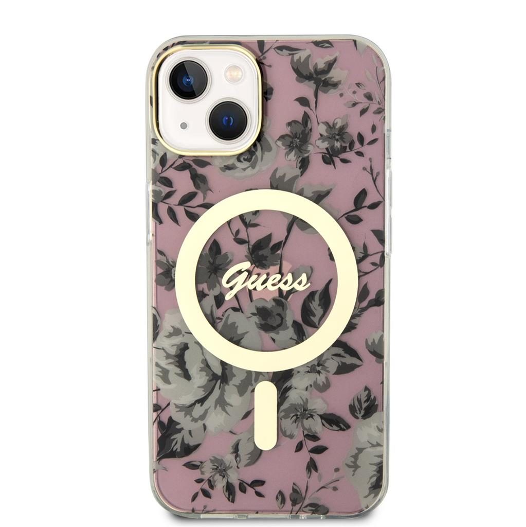 Apple iPhone 13 Guess Flowers IML MagSafe tok (Rózsaszín) - GUHMP13MHCFWSP