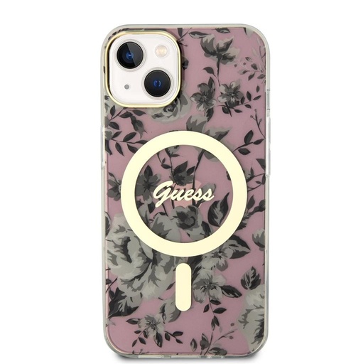 Apple iPhone 13 Guess Flowers IML MagSafe tok (Rózsaszín) - GUHMP13MHCFWSP