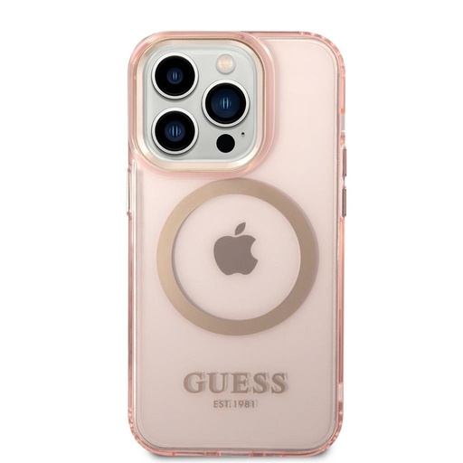 Apple iPhone 14 Pro Guess áttetsző MagSafe tok (Rózsaszín) – GUHMP14LHTCMP