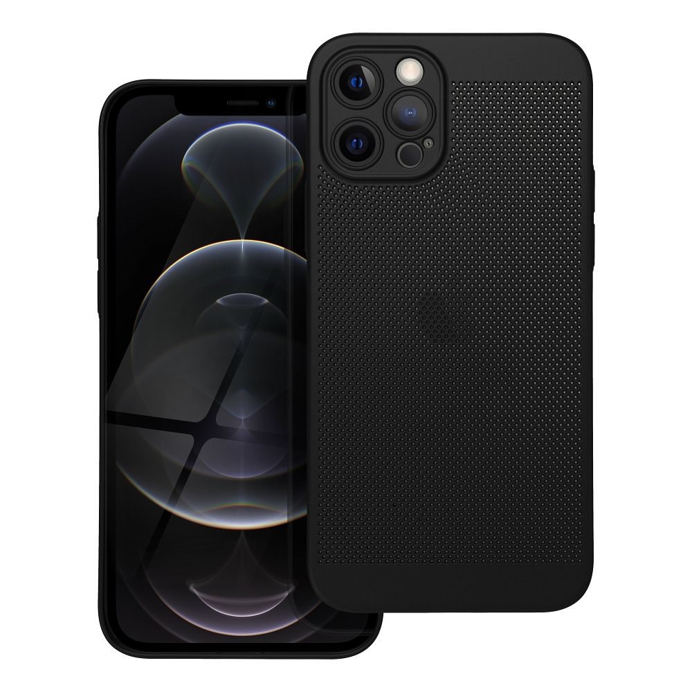 Apple iPhone 12 Pro Breezy lyukacsos műanyag hátlap tok (Fekete)