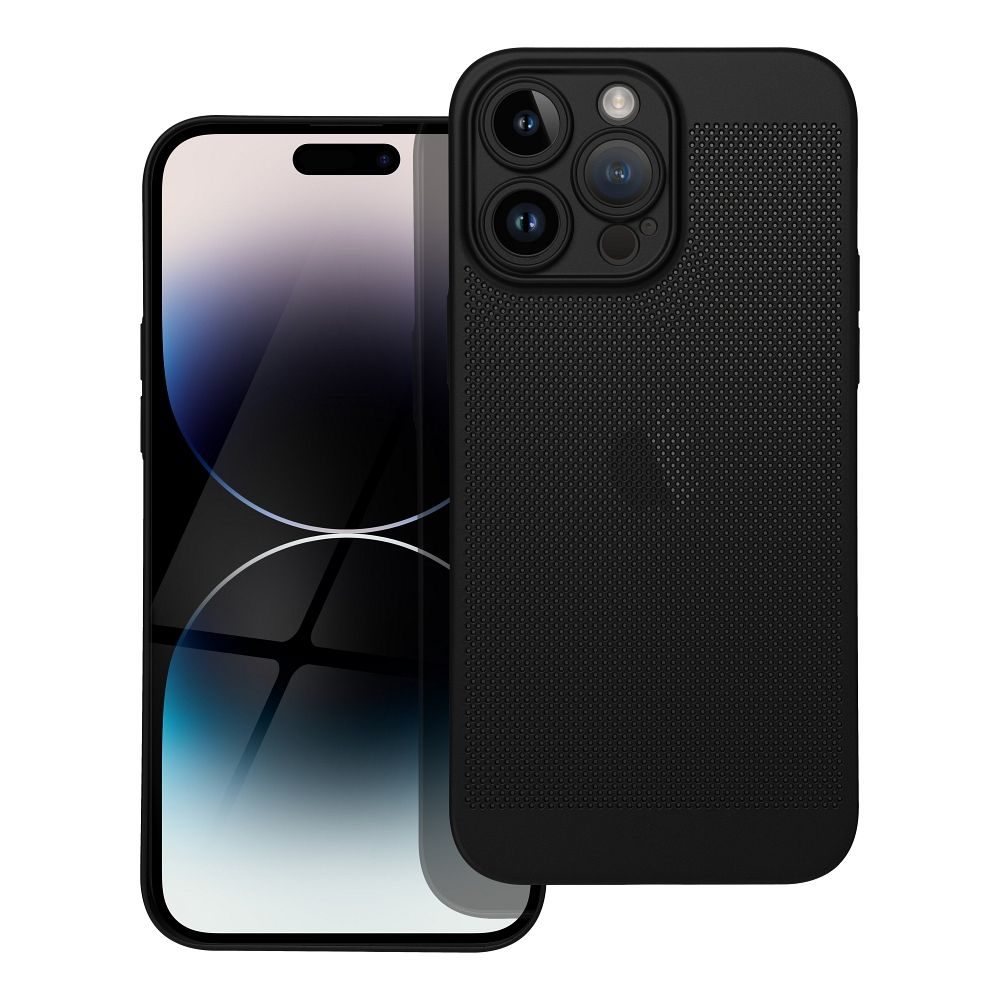 Apple iPhone 14 Pro Max Breezy lyukacsos műanyag hátlap tok (Fekete)