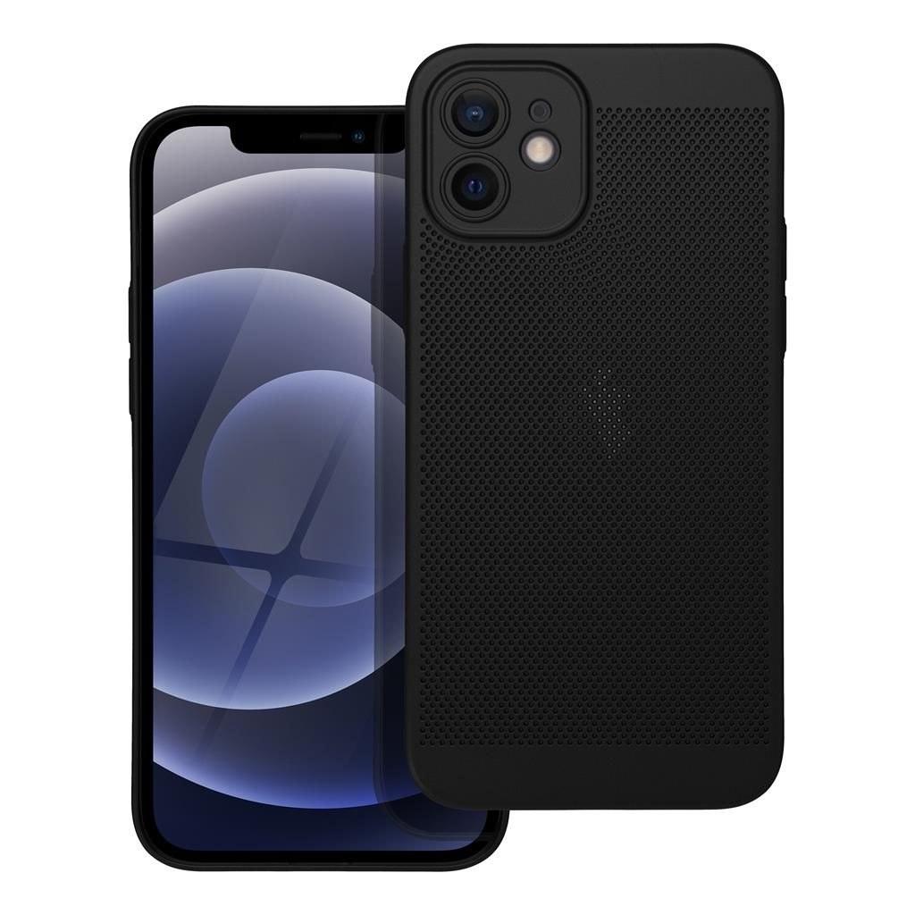Apple iPhone 12 Breezy lyukacsos műanyag hátlap tok (Fekete)